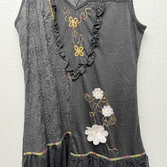 Vintage Sylc Camisa Dress S/M Y2K Embroidered Whimsigoth Fairygoth 3D Floral - Picture 4 of 12